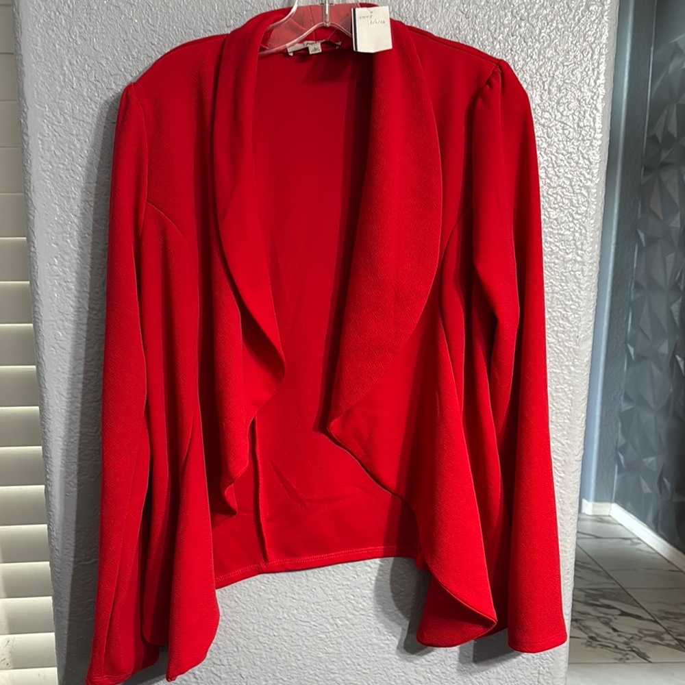 Vibrant Red Open Front Cardigan